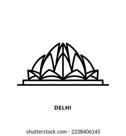 Indian city icon. Lotus Temple. Delhi. Minimal vector illustration, linear style