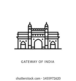 Indian City Icon. Mumbai-Gateway Of India. Maharashtra. Minimal Vector Illustration, Linear Style.