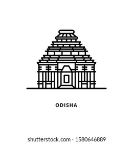 Indian City Icon. Odisha-Konark Sun Temple. Konark. Minimal Vector Illustration, Linear Style