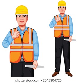 Indian Civil Engineer Cartoon Character Vector Illustration