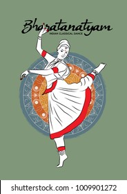Indian classical dance bharatanatyam. Indian girl dancer in the posture of Indian dance.