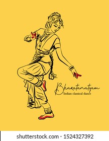 indian classical dance Bharathanatiyam sketch or vector illustration