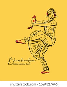 Indian Classical Dance Bharathanatiyam Sketch Or Vector Illustration