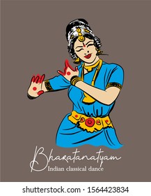 Indian Classical Dance Bharathanatiyam Sketch Or Vector Illustration 