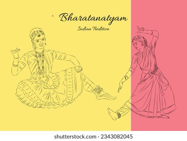 indian classical dance Bharathanatiyam sketch or vector illustration