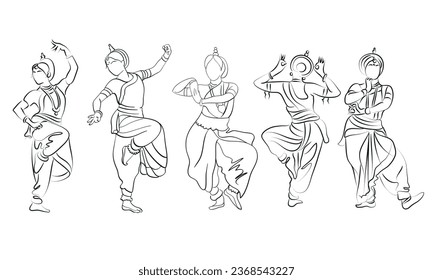 Indian Classical Dance Line Drawing Illustration