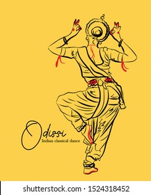 indian classical dance . odissi sketch or vector illustration.
