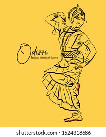 Indian Classical Dance . Odissi Sketch Or Vector Illustration.