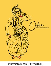 indian classical dance . odissi sketch or vector illustration.