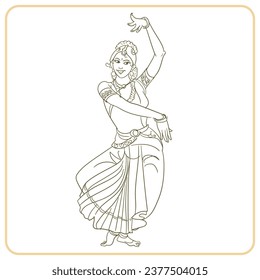 Indian classical dance vector simple line art illustration 