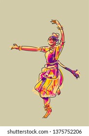 Indian Classical Dancer Illustrated Art Stock Vector (Royalty Free ...