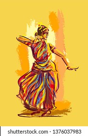 Indian Classical Dancer Illustrated Art