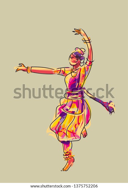 Indian Classical Dancer Illustrated Art Stock Vector (Royalty Free ...