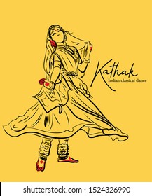 indian classical kathak dancer sketch or vector illustration