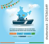 Indian Coast Guard Day. 1st February. Social Media or Digital Post. Navy, Maritime.