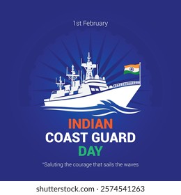 Indian Coast Guard Day 1st February, Indian Coast Guard patrolling surveillance boats, vector illustration, vector Template