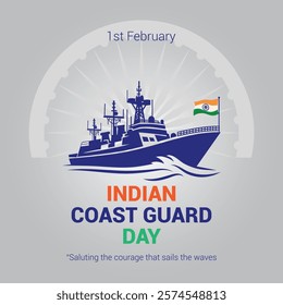 Indian Coast Guard Day 1st February, Indian Coast Guard patrolling surveillance boats, vector illustration, vector Template