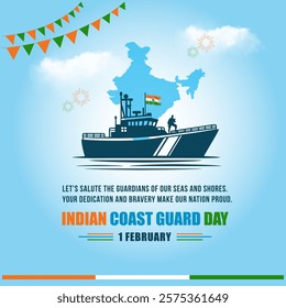 Indian Coast Guard Day. 1st February. Social Media or Digital Post. Navy, Maritime.