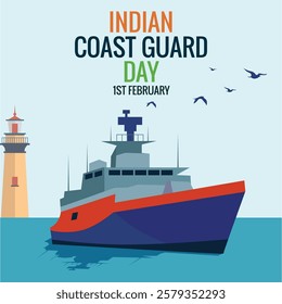 Indian Coast Guard Day 1st February, Tricolor background, Social Media Design Square Post Vector Template