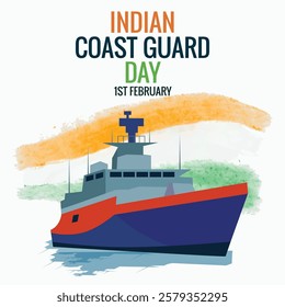 Indian Coast Guard Day 1st February, Tricolor background, Social Media Design Square Post Vector Template