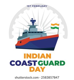 Indian Coast Guard Day 1st February, Indian Coast Guard patrolling surveillance boats, vector illustration, vector Template