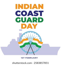 Indian Coast Guard Day 1st February, Indian Coast Guard patrolling surveillance boats, vector illustration, vector Template