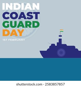 Indian Coast Guard Day 1st February, Indian Coast Guard patrolling surveillance boats, vector illustration, vector Template