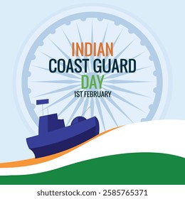 Indian Coast Guard Day 1st February, Indian Coast Guard patrolling surveillance boats, vector illustration, vector Template