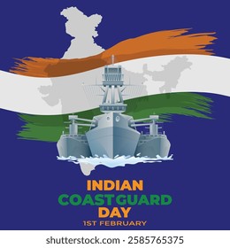 Indian Coast Guard Day 1st February, Indian Coast Guard patrolling surveillance boats, vector illustration, vector Template