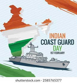 Indian Coast Guard Day 1st February, Indian Coast Guard patrolling surveillance boats, vector illustration, vector Template