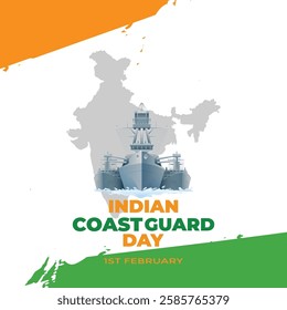 Indian Coast Guard Day 1st February, Indian Coast Guard patrolling surveillance boats, vector illustration, vector Template