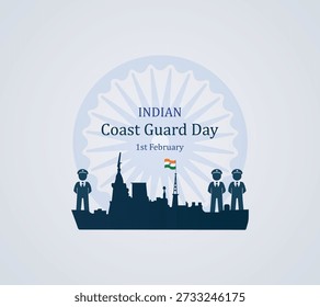 Indian Coast Guard Day 1st February, Indian Coast Guard patrolling surveillance boats, vector illustration, vector template, Indian flag