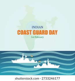 Indian Coast Guard Day 1st February, Indian Coast Guard patrolling surveillance boats, vector illustration, vector template, Indian flag