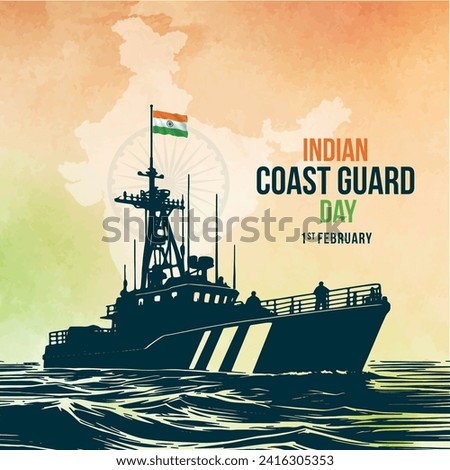 Indian Coast Guard Day 1st February,  Tricolor background, Social Media Design Square Post Vector Template  Imagine de stoc © 