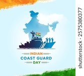 Indian Coast Guard Day February 1st. Creative Social Media Design Template Vector