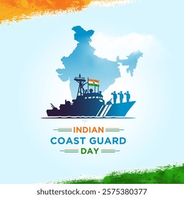 Indian Coast Guard Day February 1st. Creative Social Media Design Template Vector