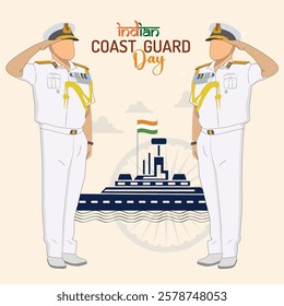 Indian Coast Guard day vector Illustration.