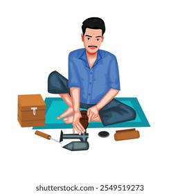 Indian Cobbler Repairing Shoe Vector Illustration (Royalty Free)