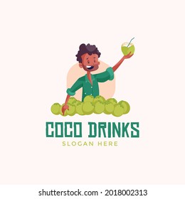 Indian coco drinks seller vector mascot logo template.