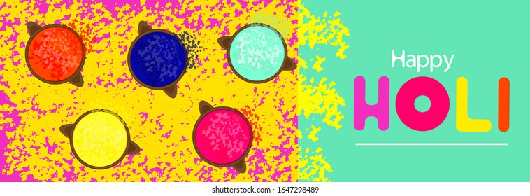 Indian color festival, club color party. Happy Holi banner for invitation.