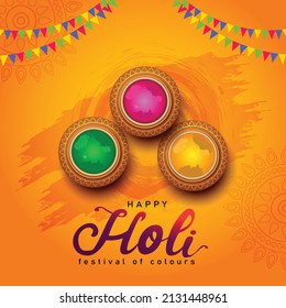 Indian Color Festival, Happy Holi Celebrations Greetings With Holi Elements. Vector Illustration Design