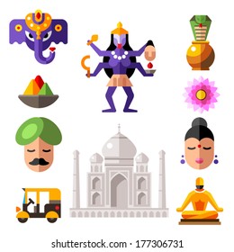 Indian color flat icon set