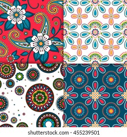 Indian colorful floral pattern set. Vector illustration