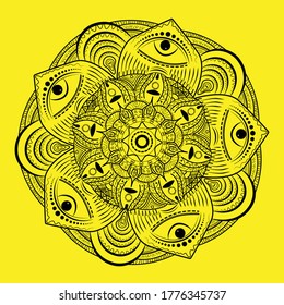 Indian colorful; mandala ornamentation design. Asian traditional mehandi style decor.