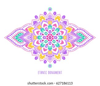 Indian colorful  ornamentation design. Asian traditional mehandi style decor. EPS 10 vector illustration isolated on the white background.