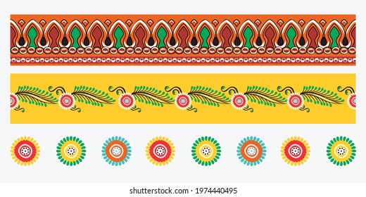 Indian Colorful Traditional Border, Ratha Wheel, Vector Illustration