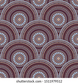 Indian concentric elements background vector seamless pattern. Ethnic motifs modern repeating geometry. Eastern asian folk circle mandala elements seamless geometric pattern.