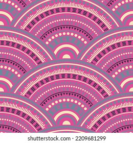 Indian concentric elements batik print vector seamless pattern. Tribal motifs geo repeating illustration. Eastern asian ethnic mandala shapes seamless geometric motifs pattern.
