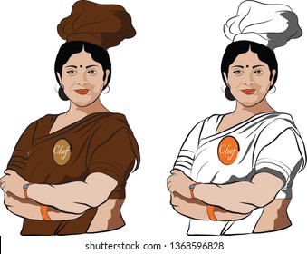 Indian cook, Kitchen Queen, Vector illustration