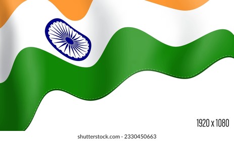 Indian country flag realistic independence day background. India commonwealth banner in motion waving, fluttering in wind. Festive patriotic HD format template for independence day